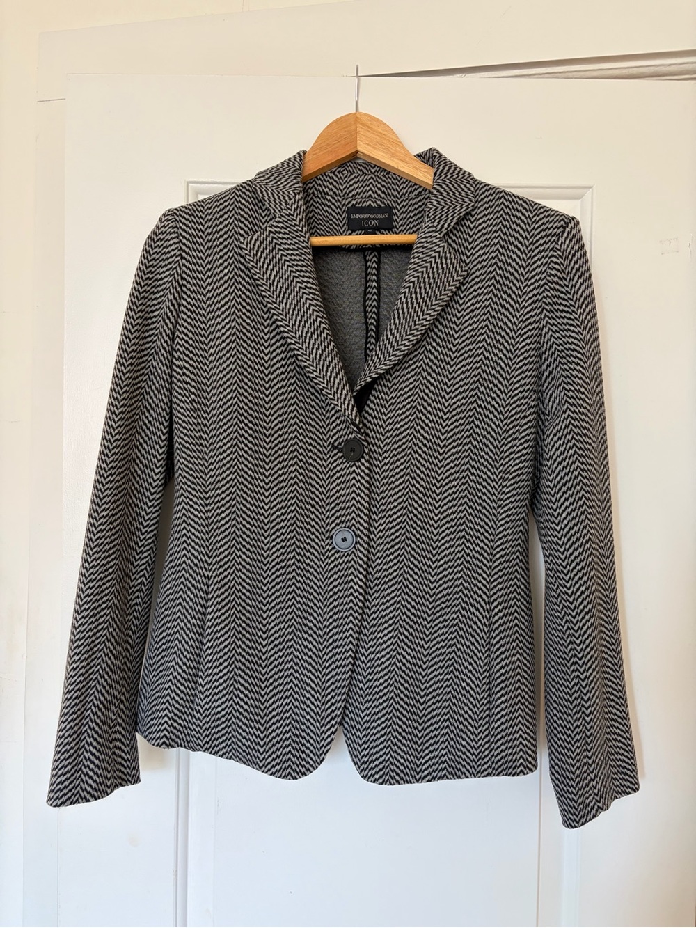 Emporio Armani Black & White Chevron Herringbone Blazer